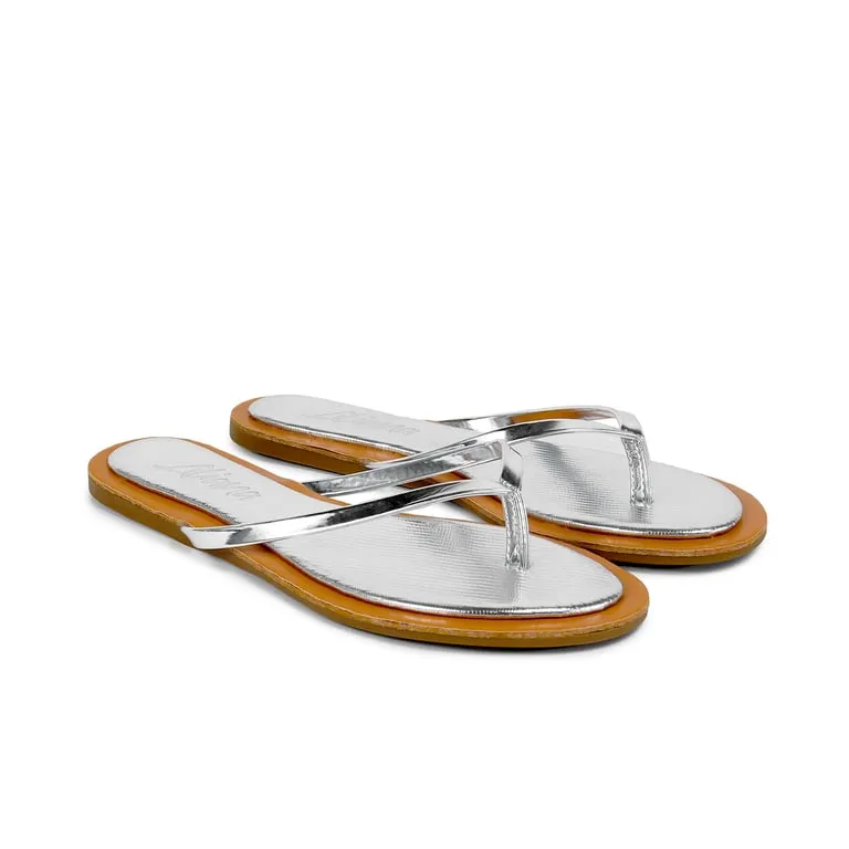 AGORA-1 BASIC FLAT THONG SLIDE WITH COMFY DETAIL ON-SILVER