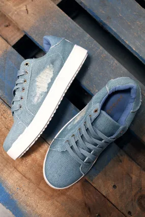 Bamboo Distressed Denim Lace Up Sneaker