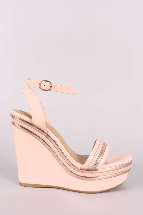 Bamboo Stripe Trim Ankle Strap Platform Wedge