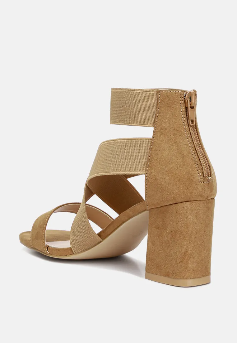 Benicia Elastic Strappy Block Heel Sandals