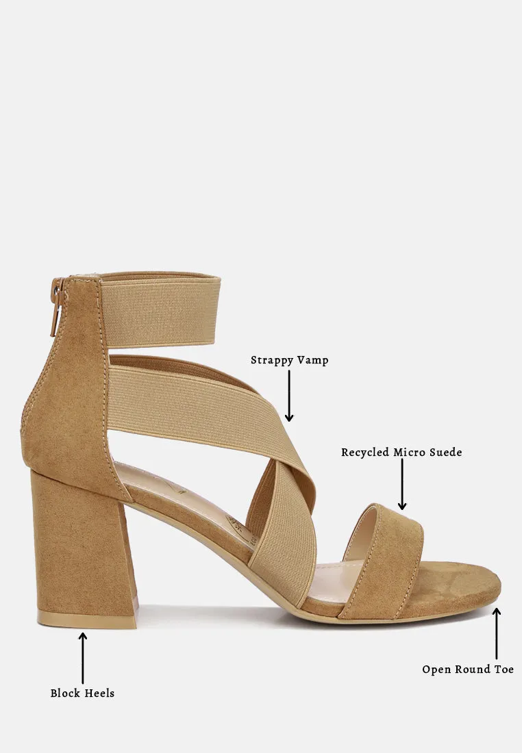 Benicia Elastic Strappy Block Heel Sandals