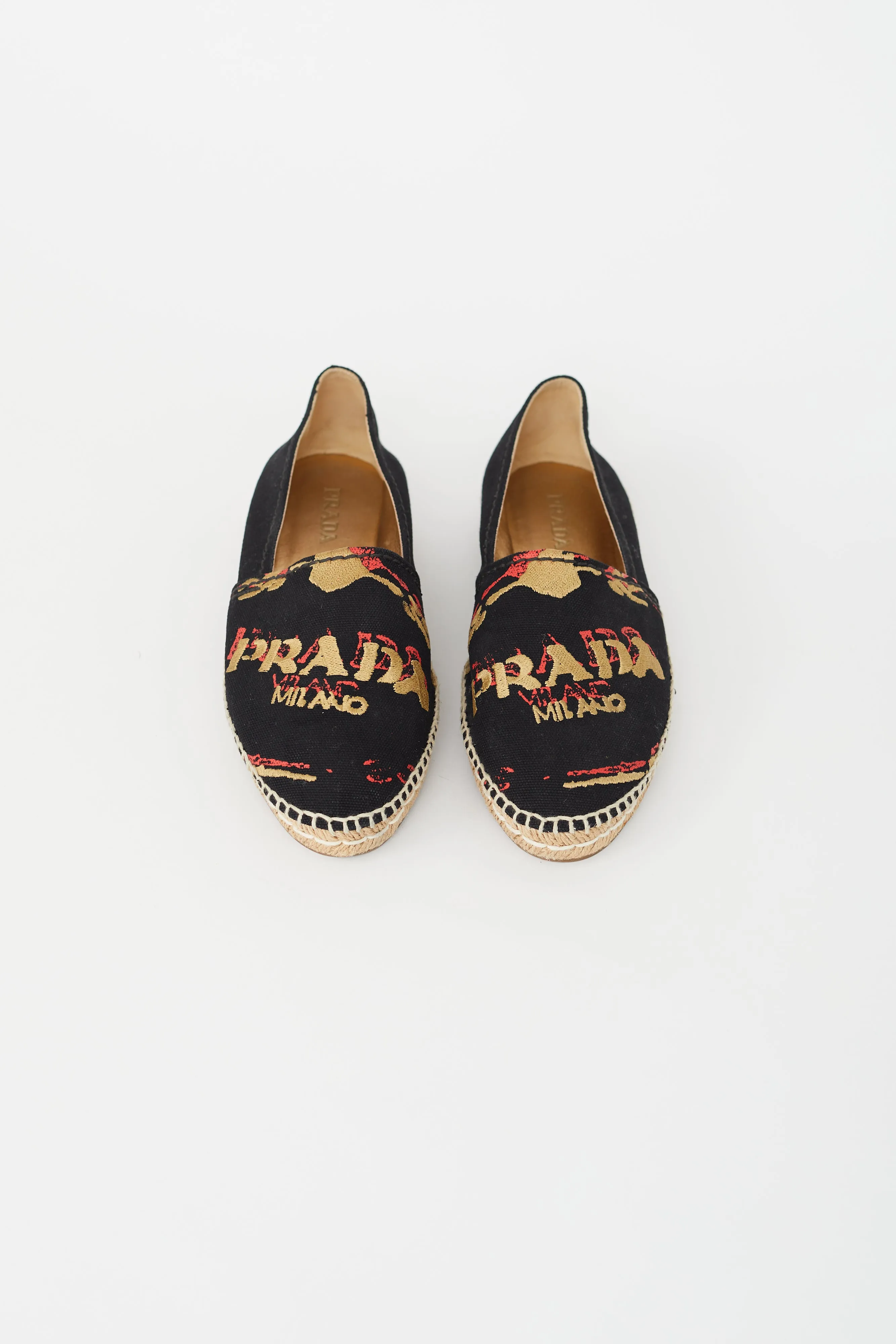 Black & Multi Embroidered Logo Espadrille Flat