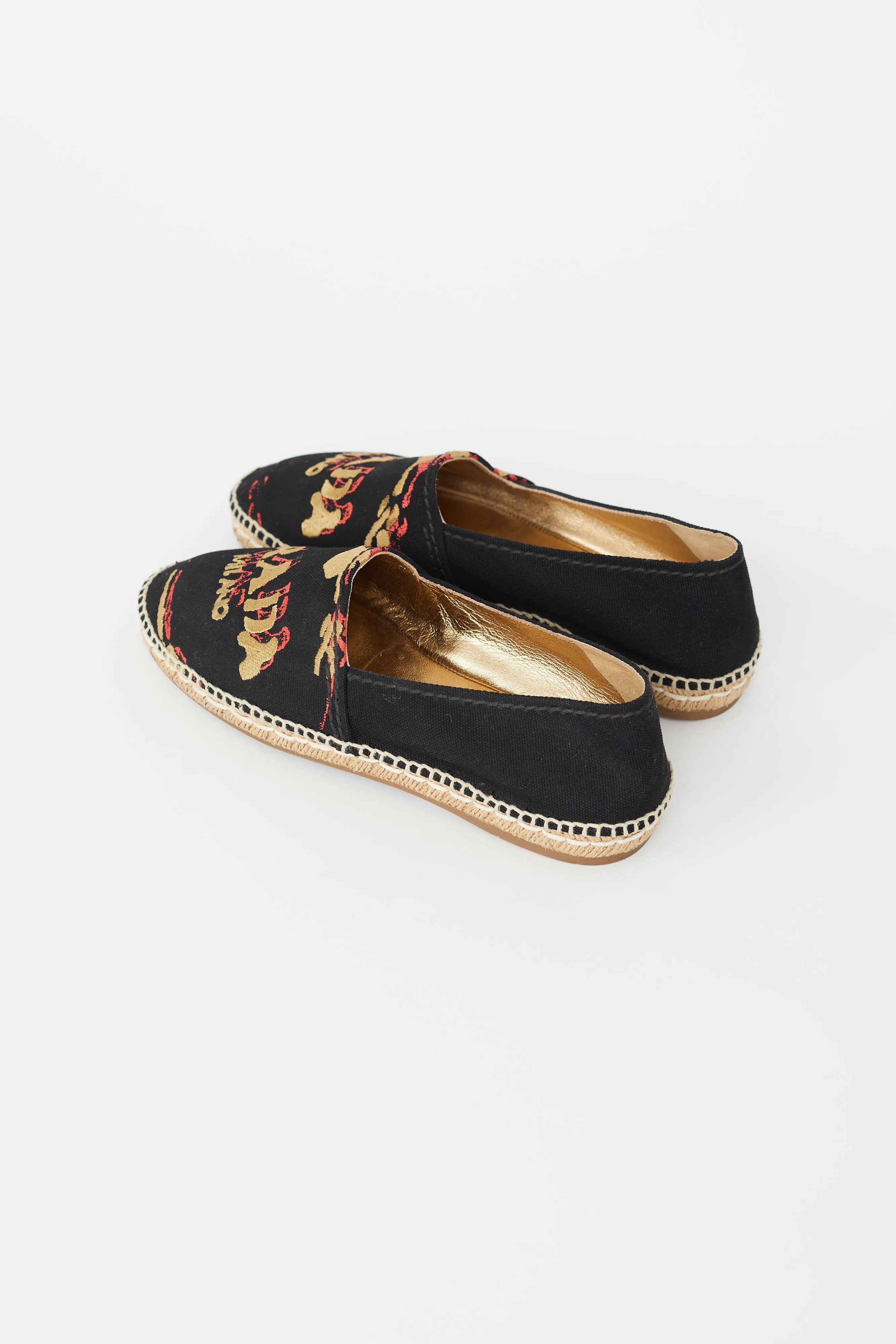 Black & Multi Embroidered Logo Espadrille Flat