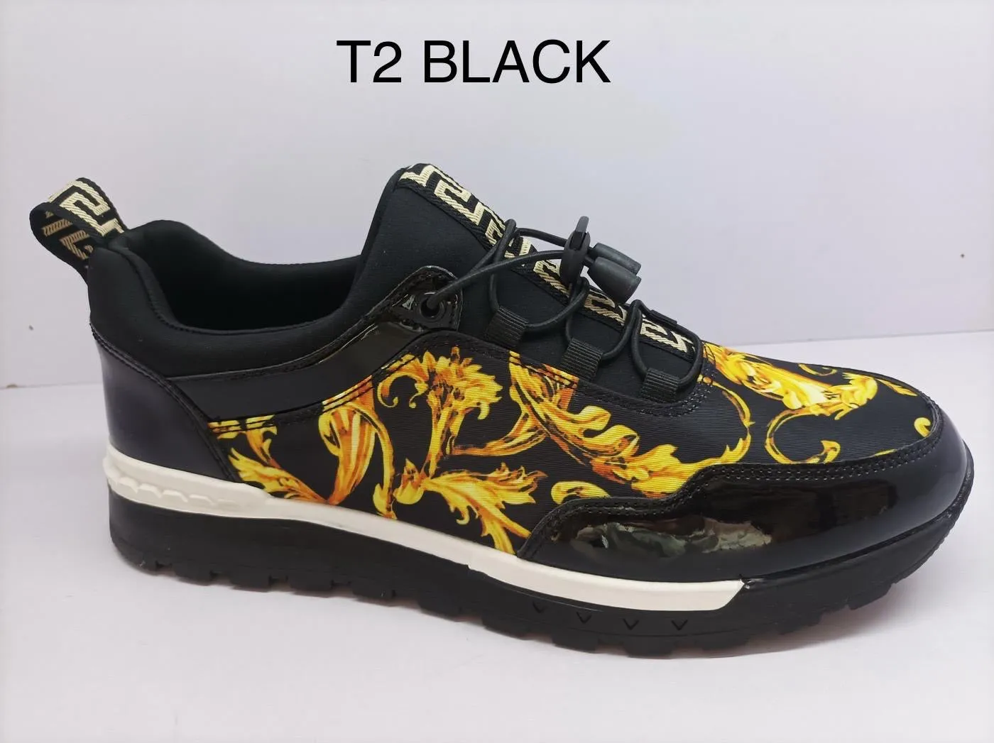 Black and Gold Paisley Design Men's Lace-Up Sneakers Casual Shoes Style No: t2