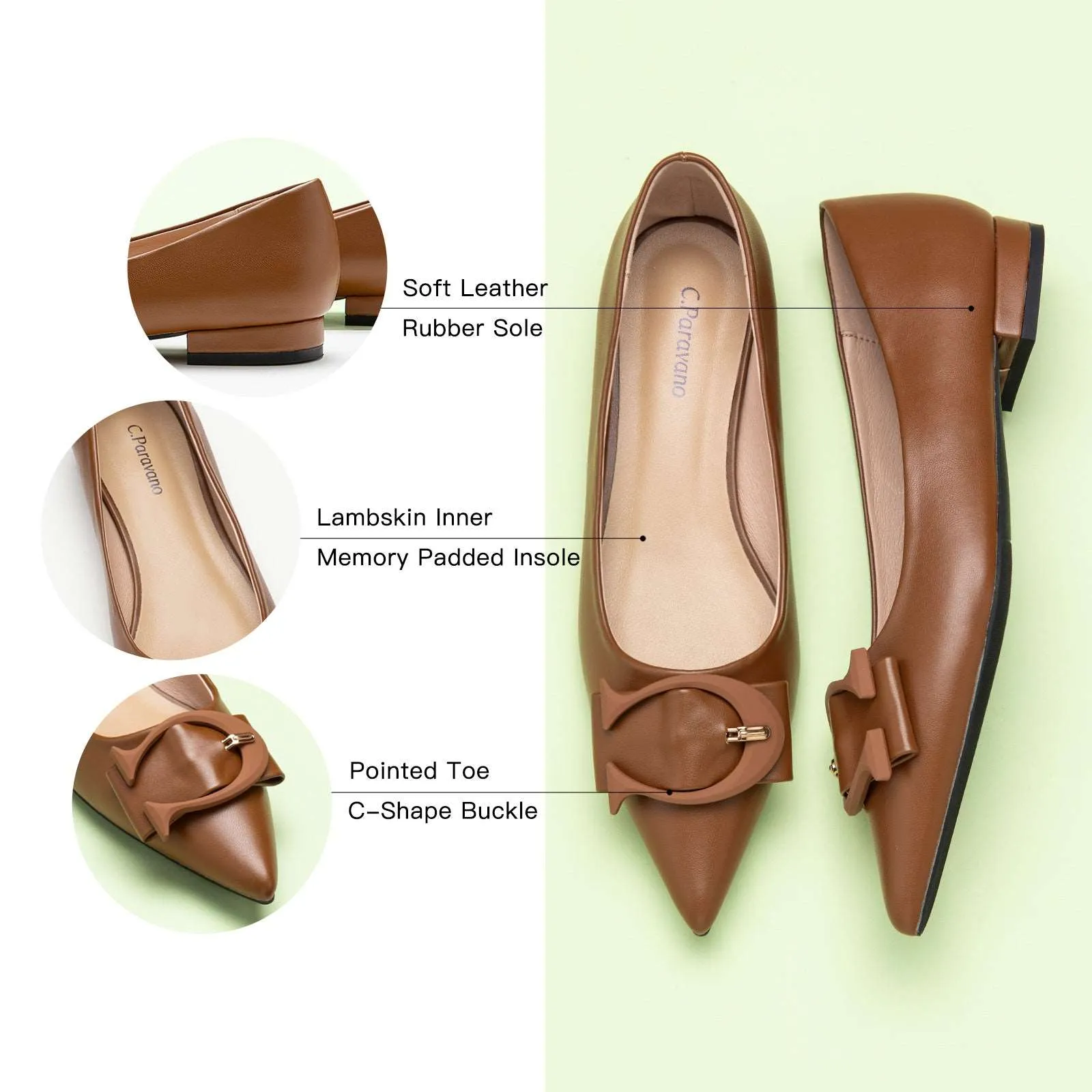 C Buckle Flats (Aida) Brown