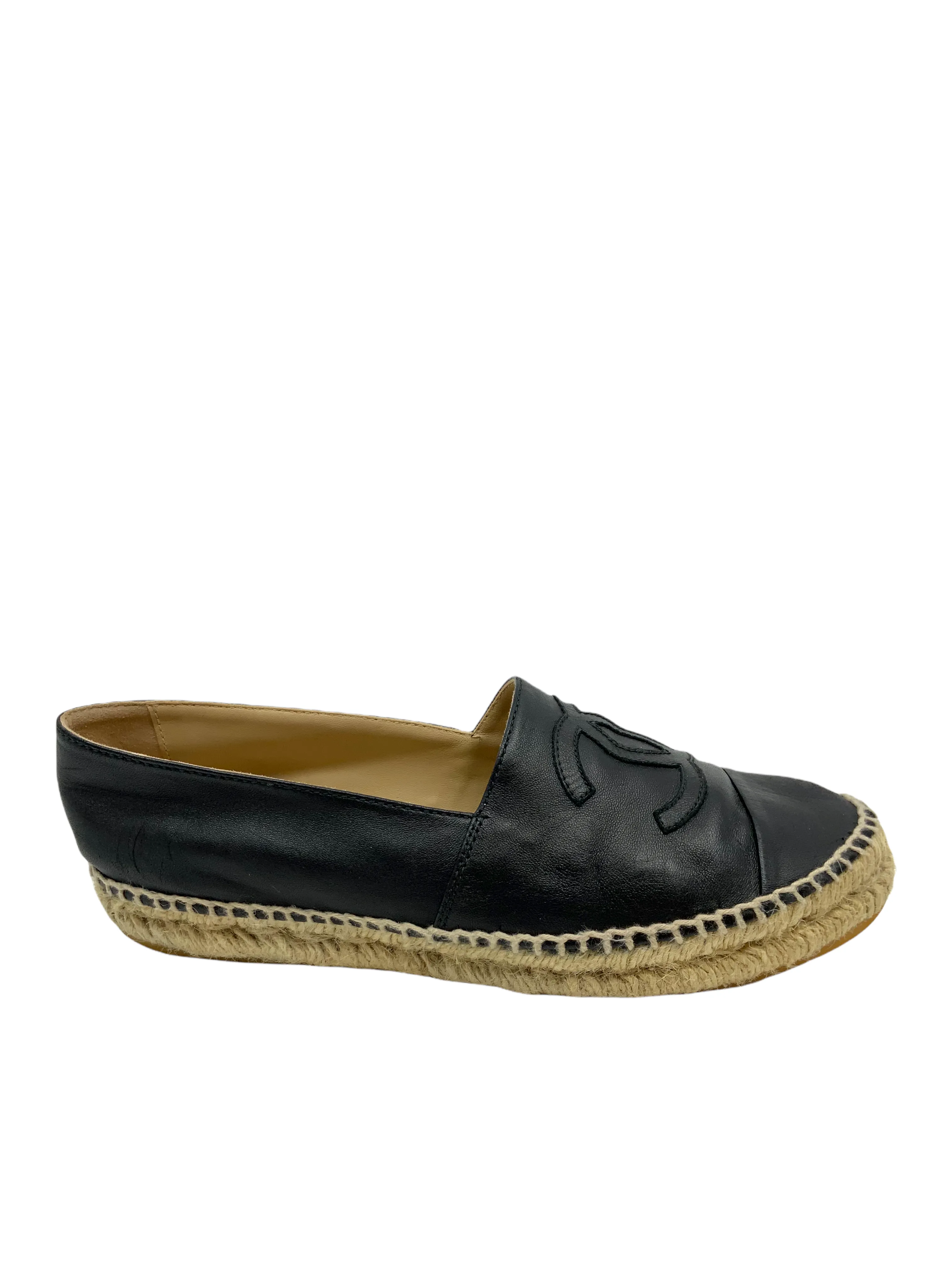 Chanel Lambskin Leather CC Espadrille Flats Size 9