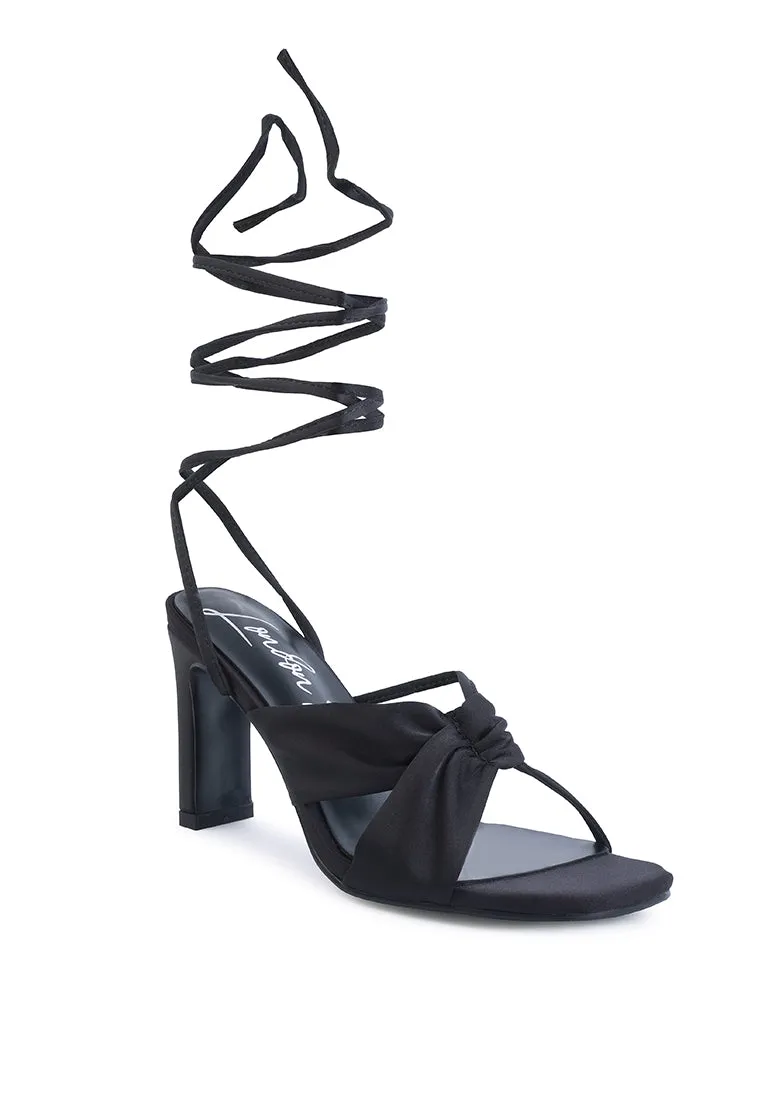 Chasm Satin Ruched Strap Tie Up Sandals