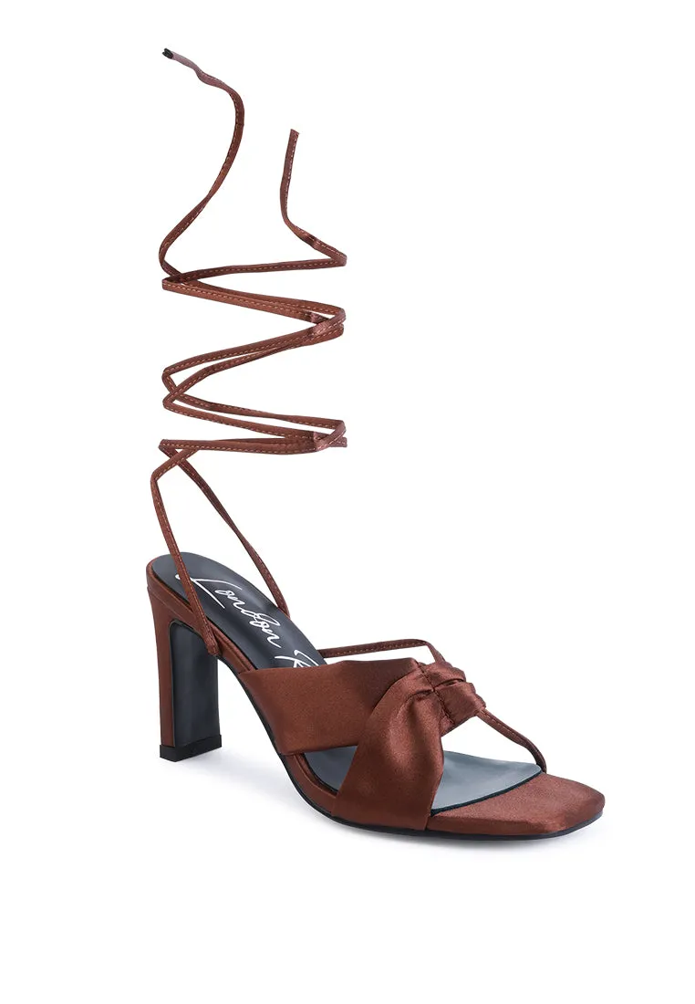 Chasm Satin Ruched Strap Tie Up Sandals