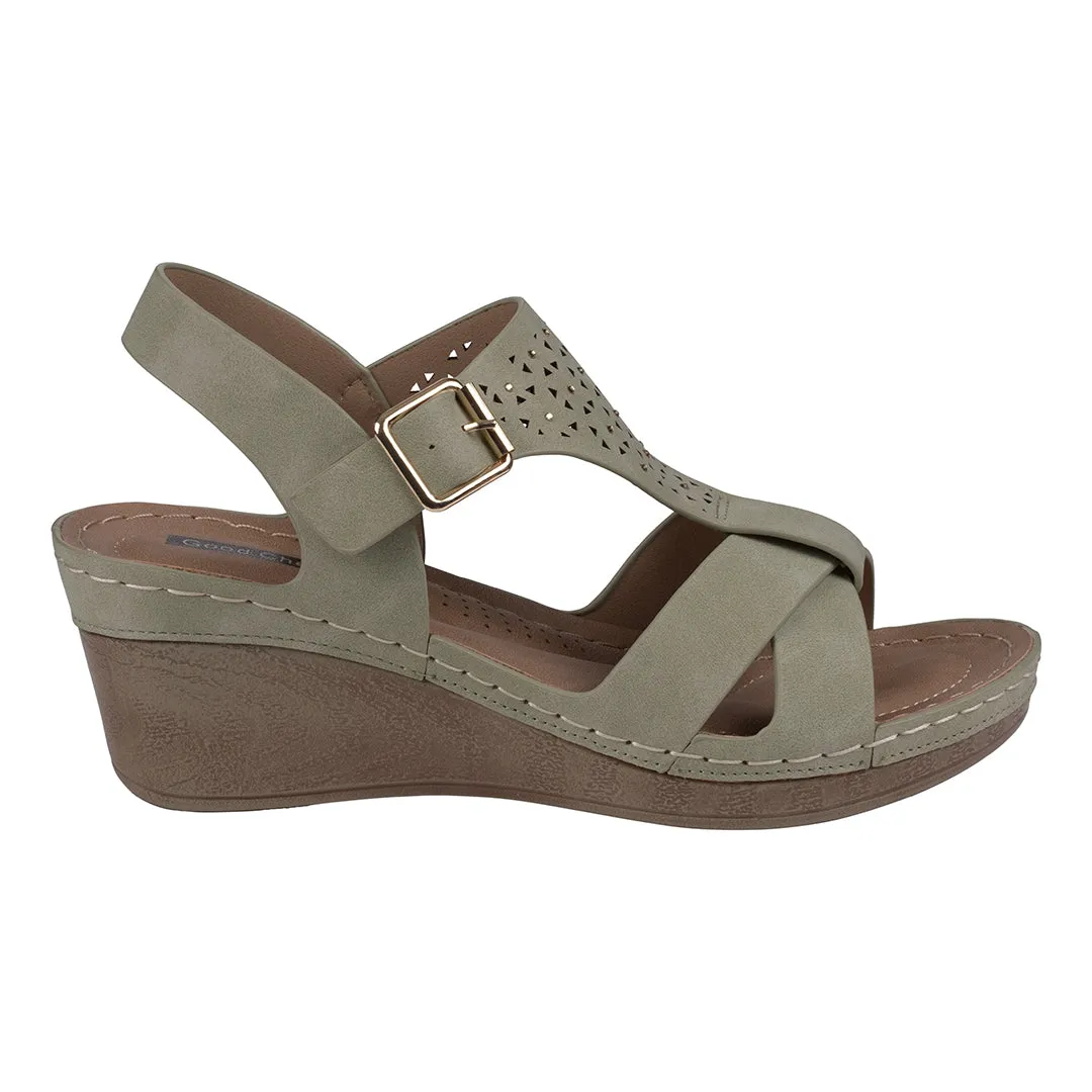 Cole Mint Embellished T-Stap Wedge Sandals