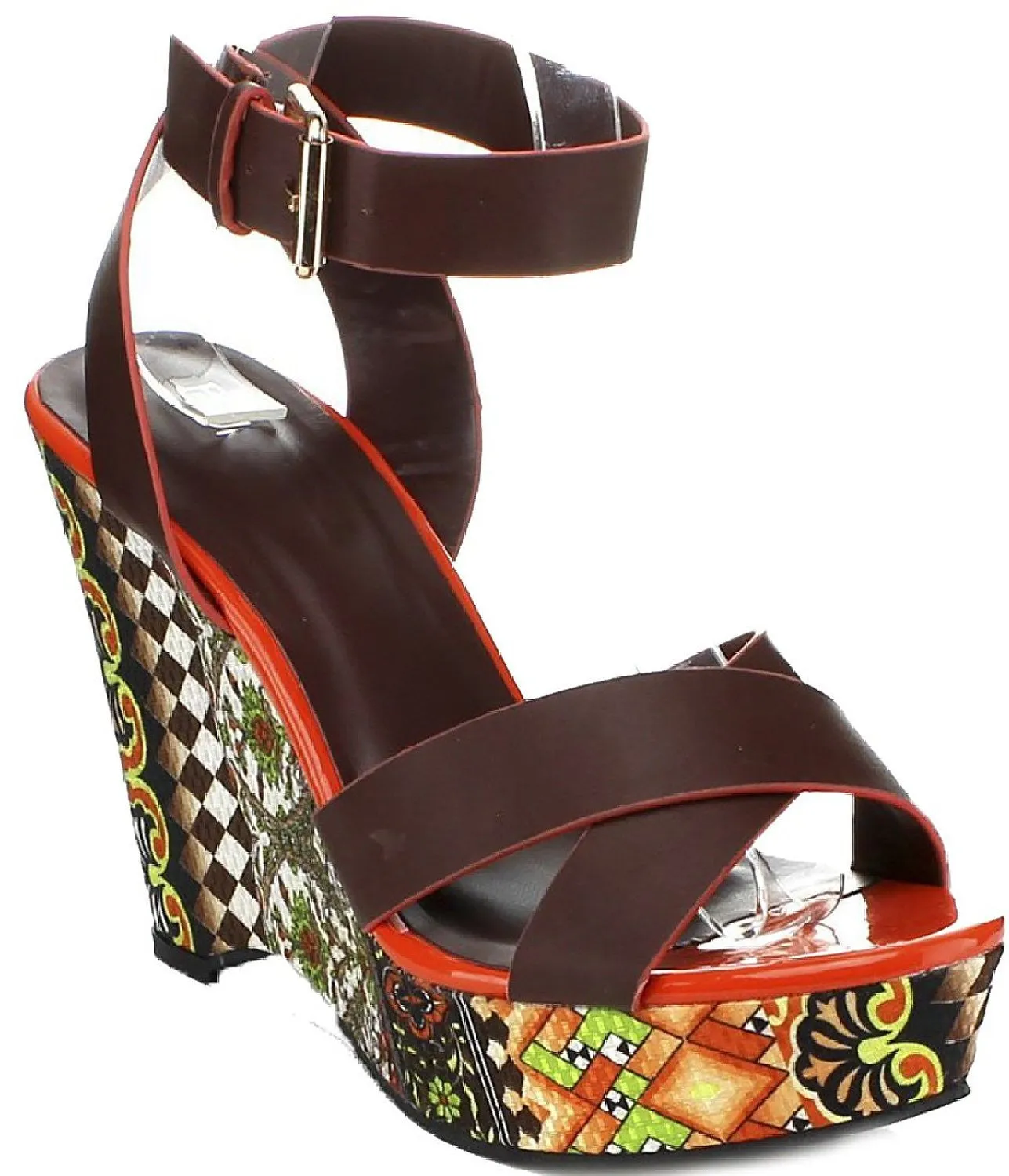 Colorful Abstract Floral Crisscross Platform Women's Wedge Sandals