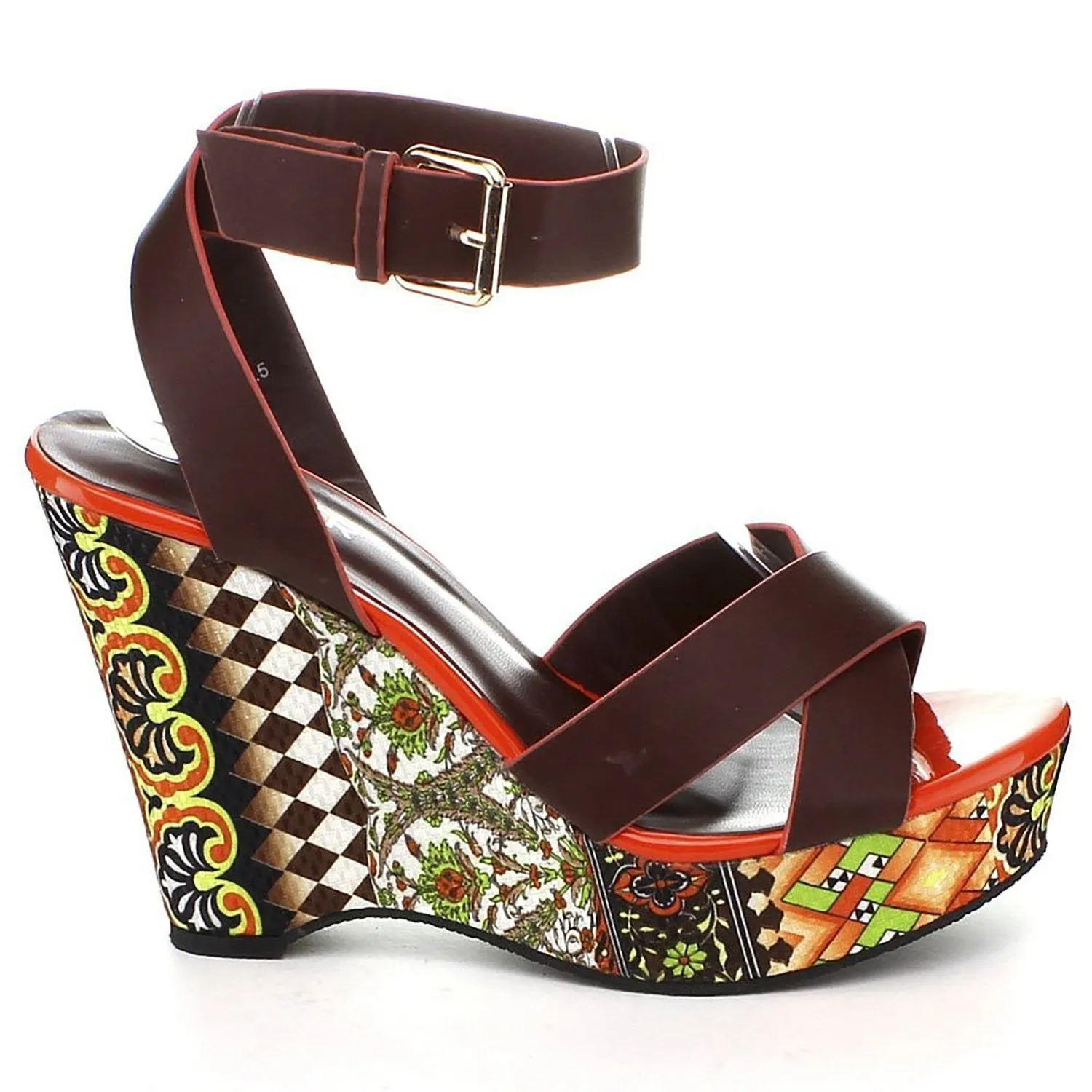 Colorful Abstract Floral Crisscross Platform Women's Wedge Sandals