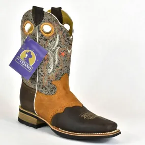 El Tejano Brown and Tan Leather Roper Cowboy Boot-801