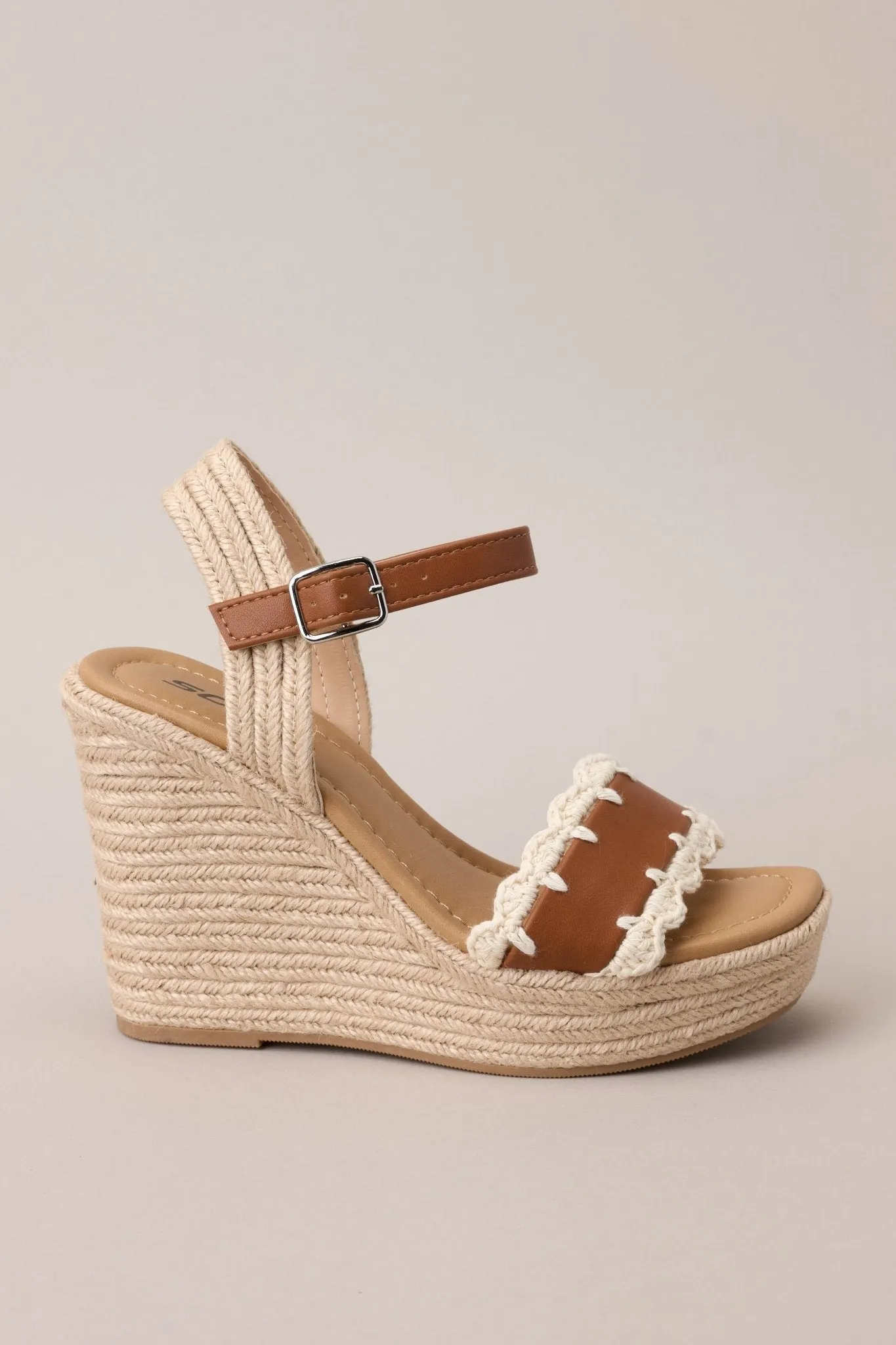 Escape to Sea Tan Scalloped Espadrille Wedge Sandals