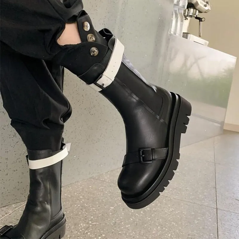 Fashion Buckle Platform Ankle Boots