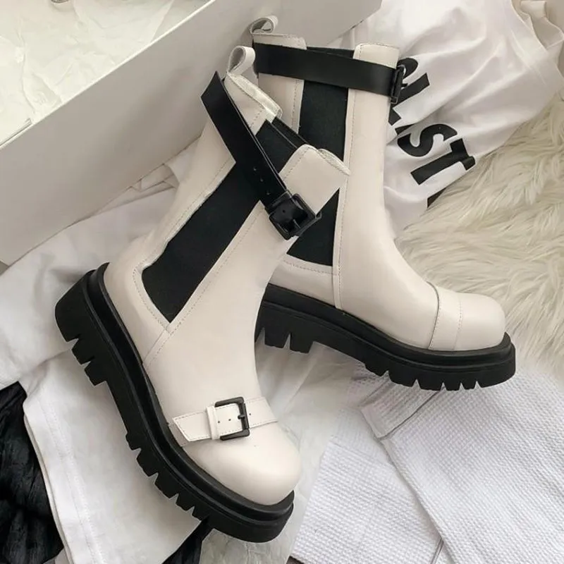 Fashion Buckle Platform Ankle Boots