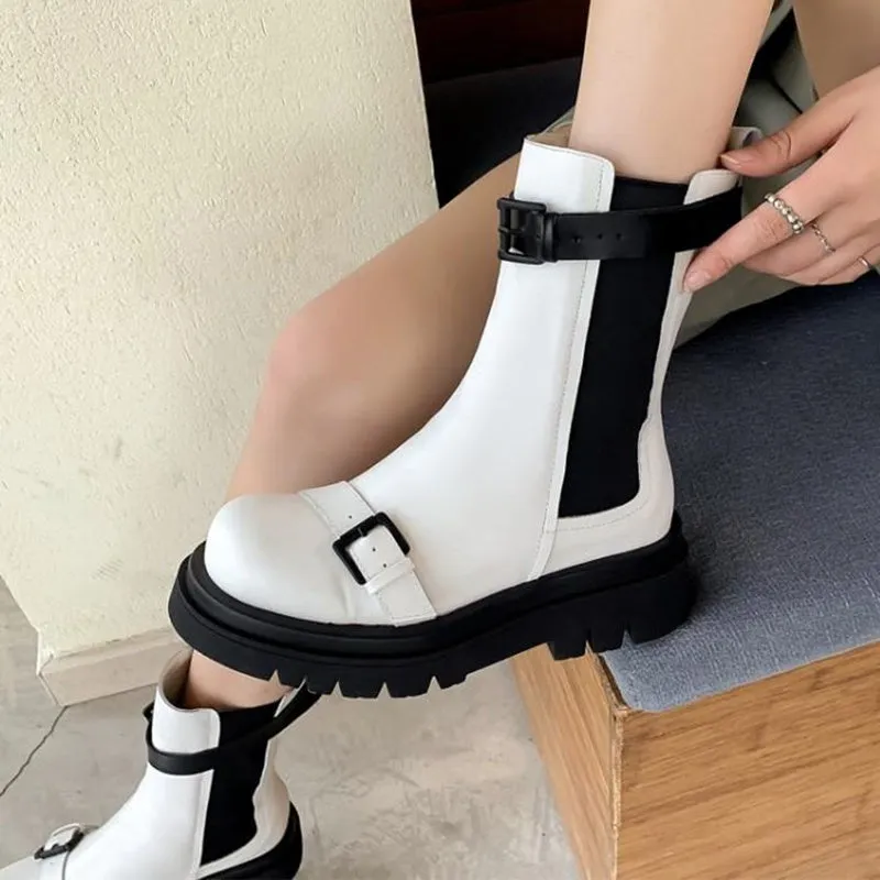 Fashion Buckle Platform Ankle Boots