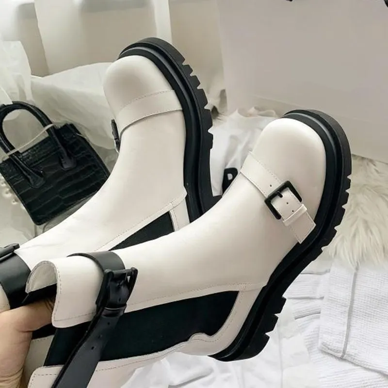 Fashion Buckle Platform Ankle Boots