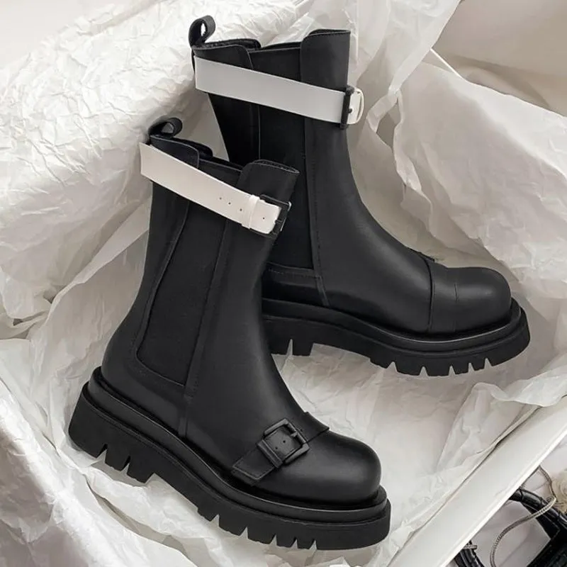 Fashion Buckle Platform Ankle Boots