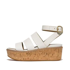 Fitflop Eloise Leather Cork Strappy Wedge Sandals Urban White