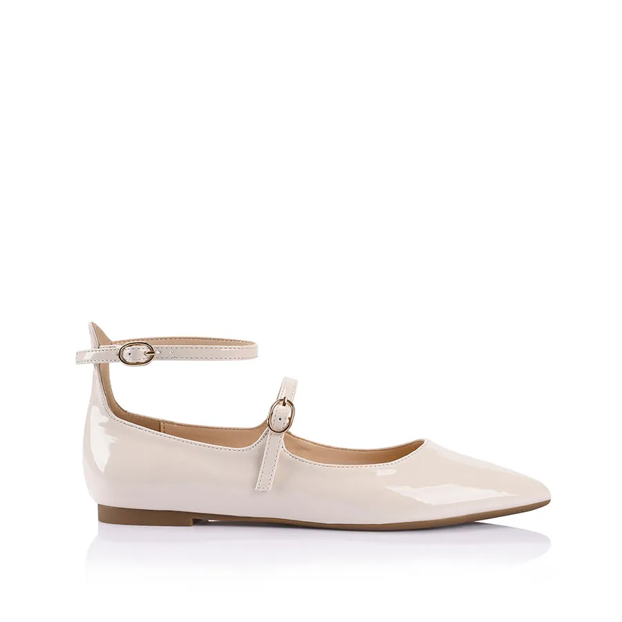 Issie Buckle Flats - Bone Patent