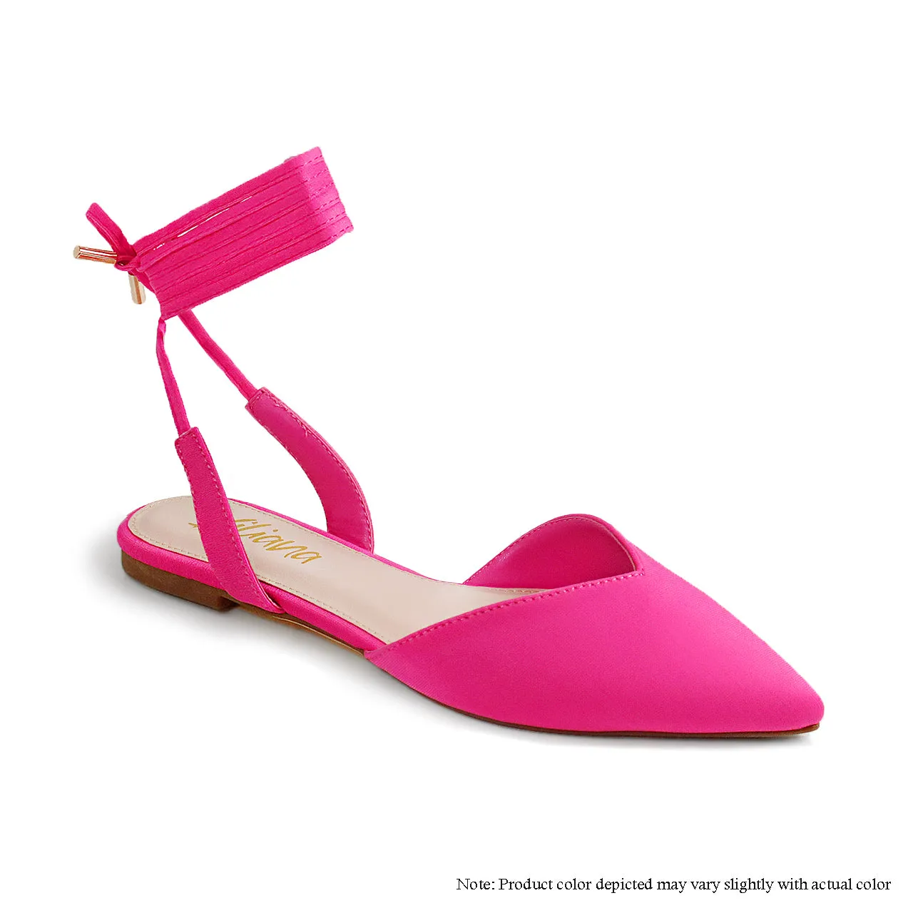 IVY-56 POINTED D'ORSAY BACK ANKLE TIE UP FLAT-PINK