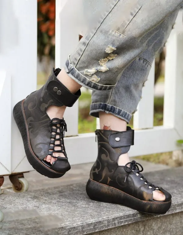 Lace-Up Handmade Leather Summer Wedge Sandals