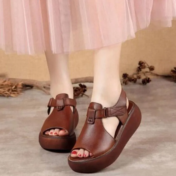 Leather Open-Toe Wedge Sandals