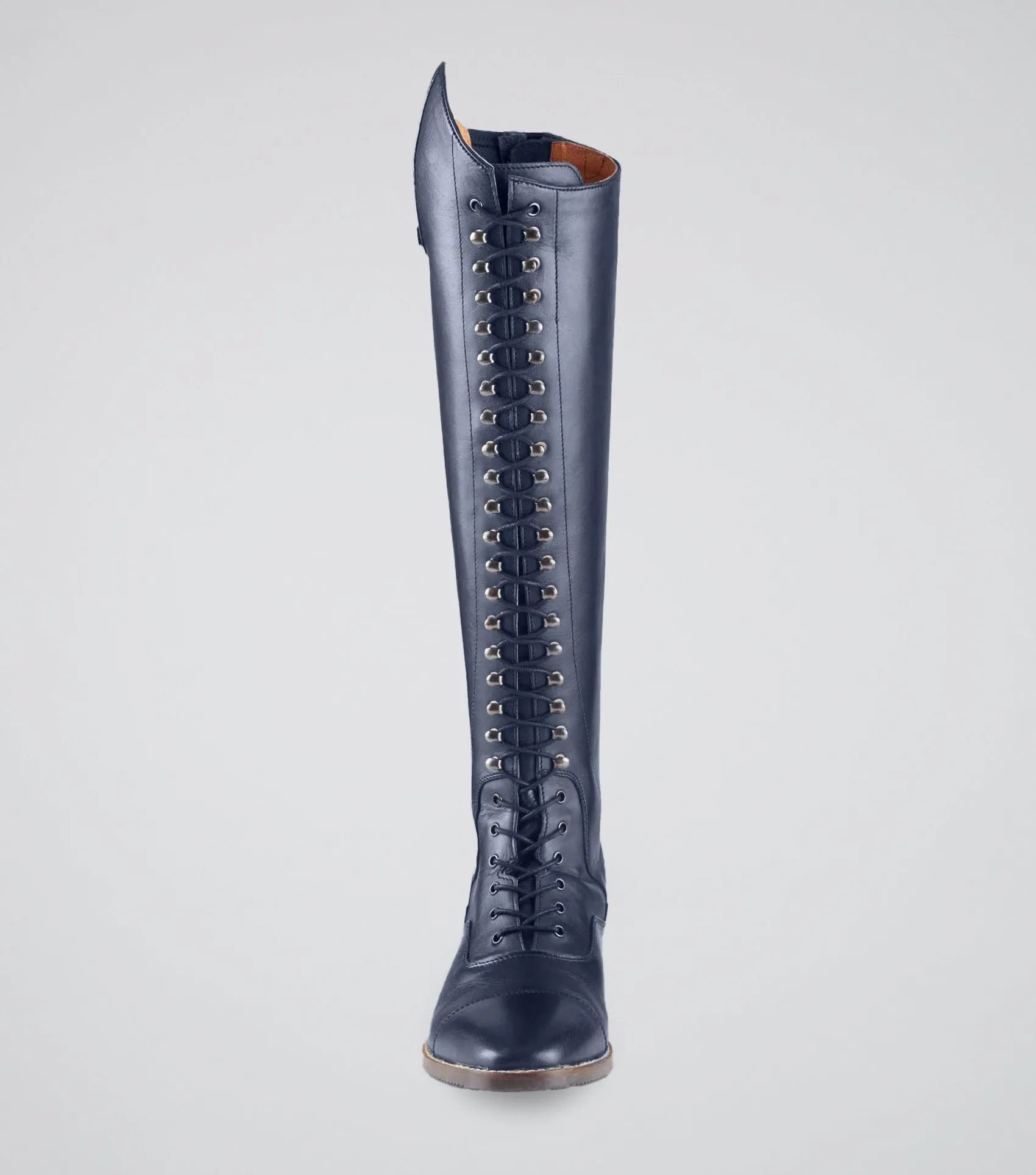 Maurizia Ladies Lace Front Tall Leather Riding Boot Navy (Regular Calf)