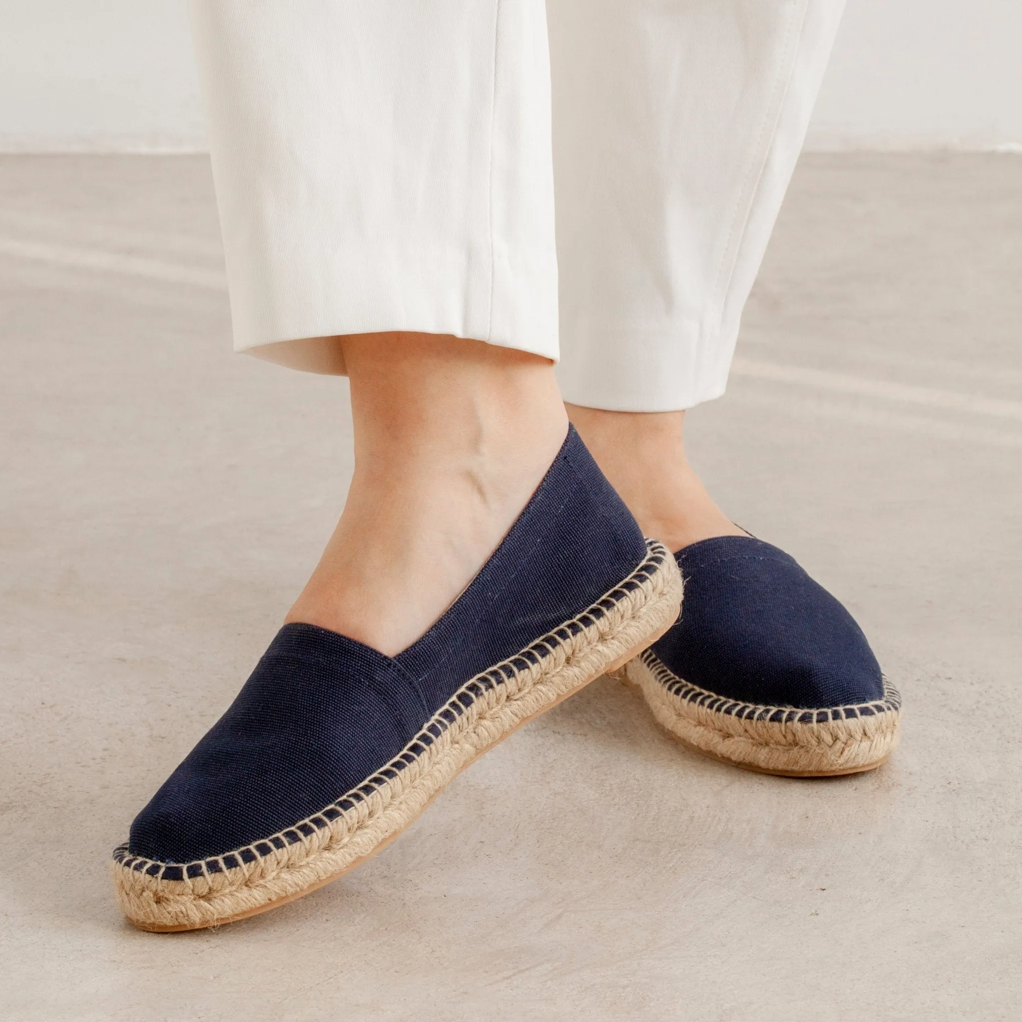 Mila Sustainable, Eco Friendly, Vegan Canvas Espadrille Flats - Navy