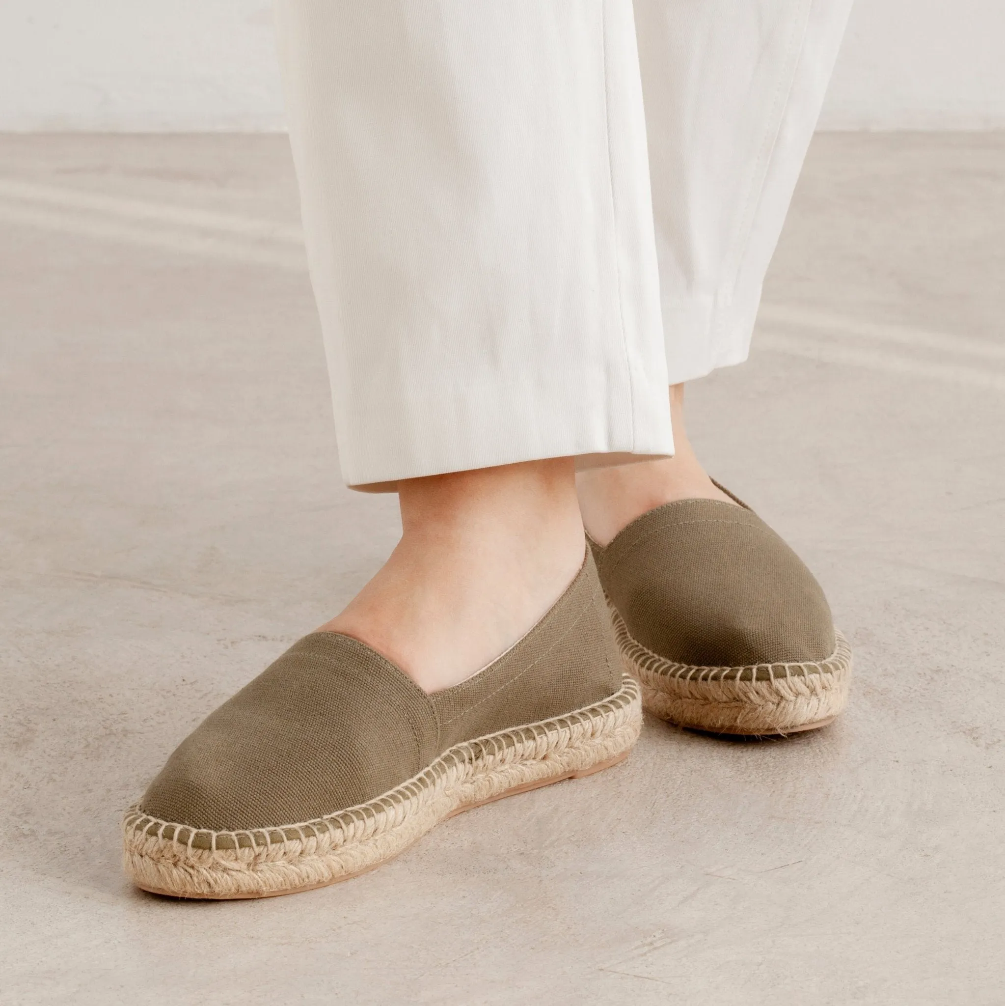 Mila Sustainable, Eco Friendly, Vegan Canvas Espadrille Flats - Olive