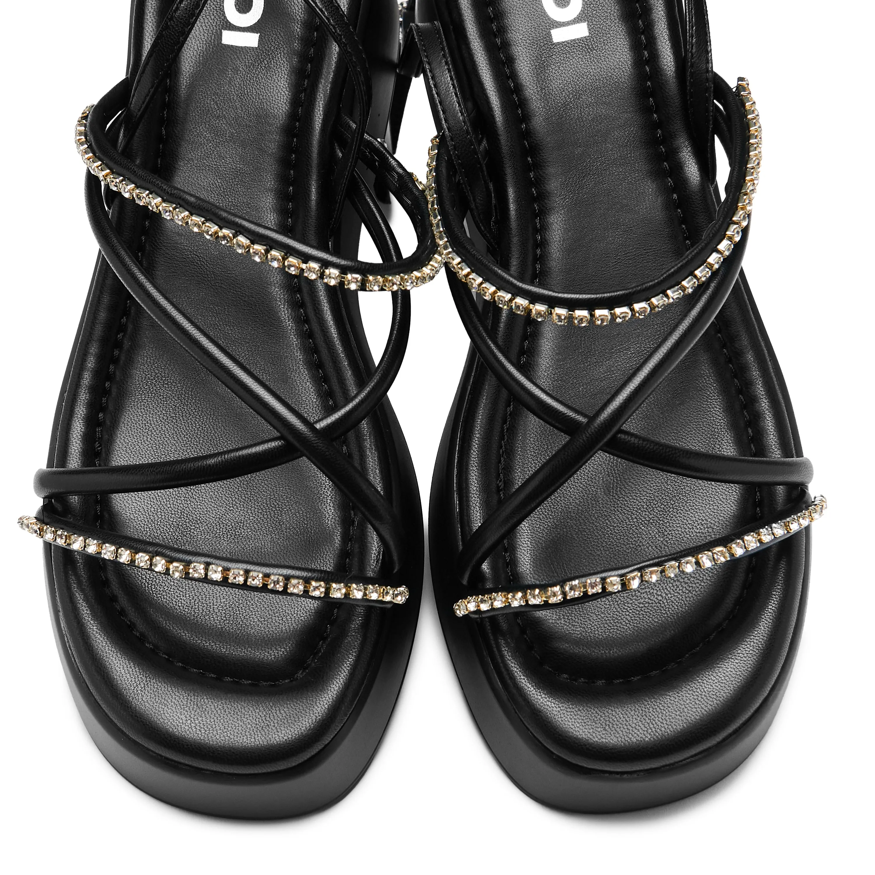 Monarch Strappy Diamante Sandals - Black