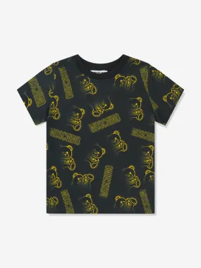 Moschino Boys Teddy Logo Print T-Shirt in Black