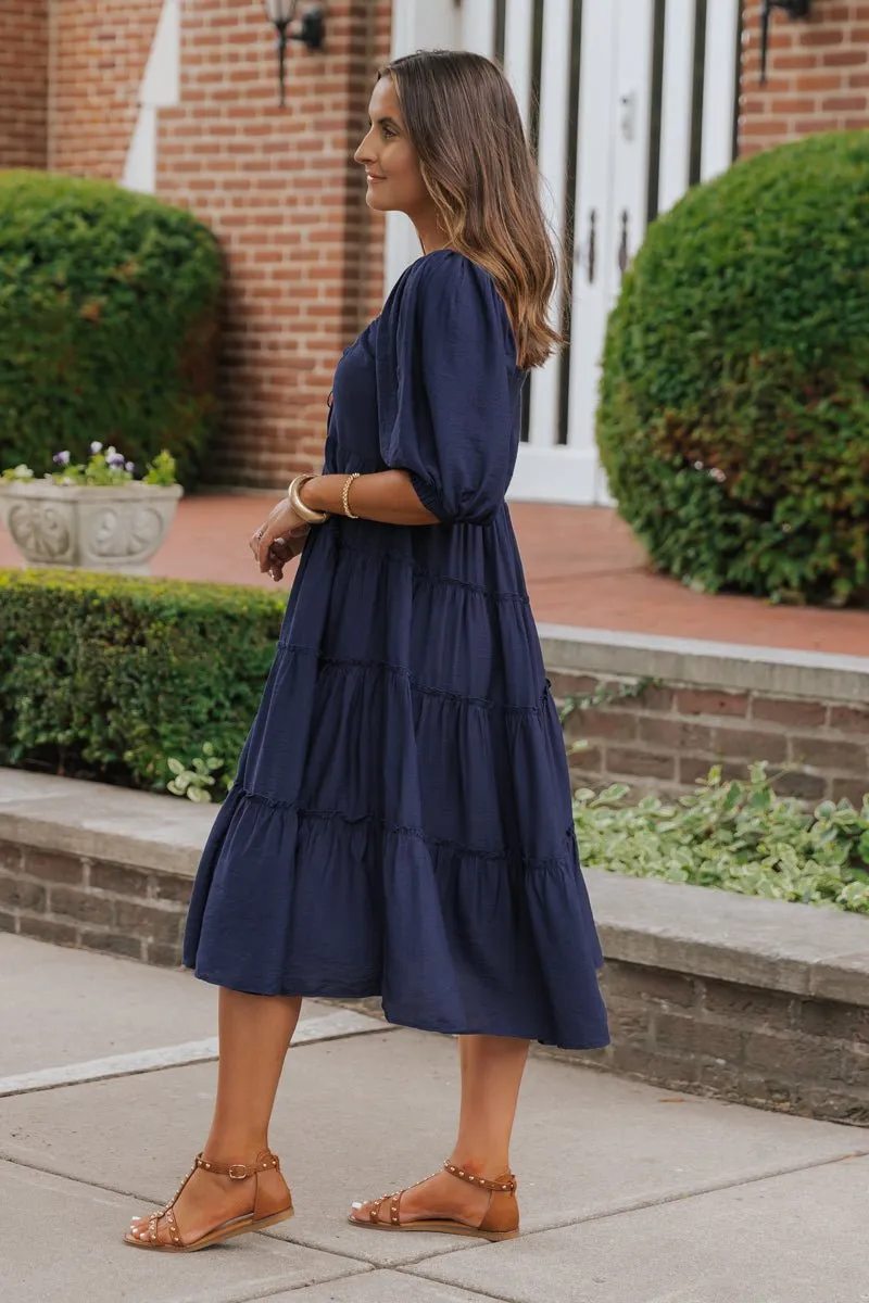 Navy Sweetheart Tiered Midi Dress - FINAL SALE