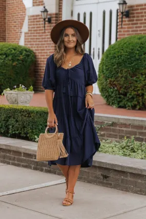 Navy Sweetheart Tiered Midi Dress - FINAL SALE