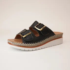 Oasis Black Leather Slides