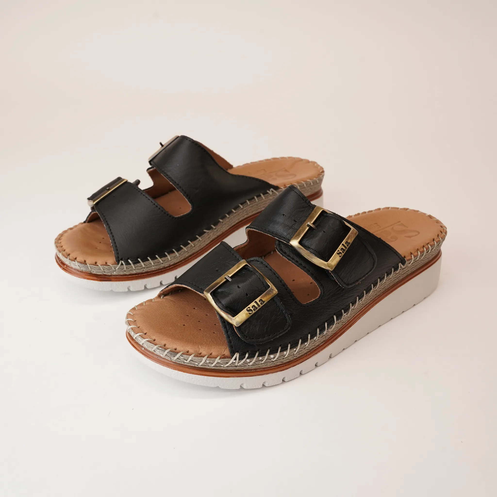 Oasis Black Leather Slides