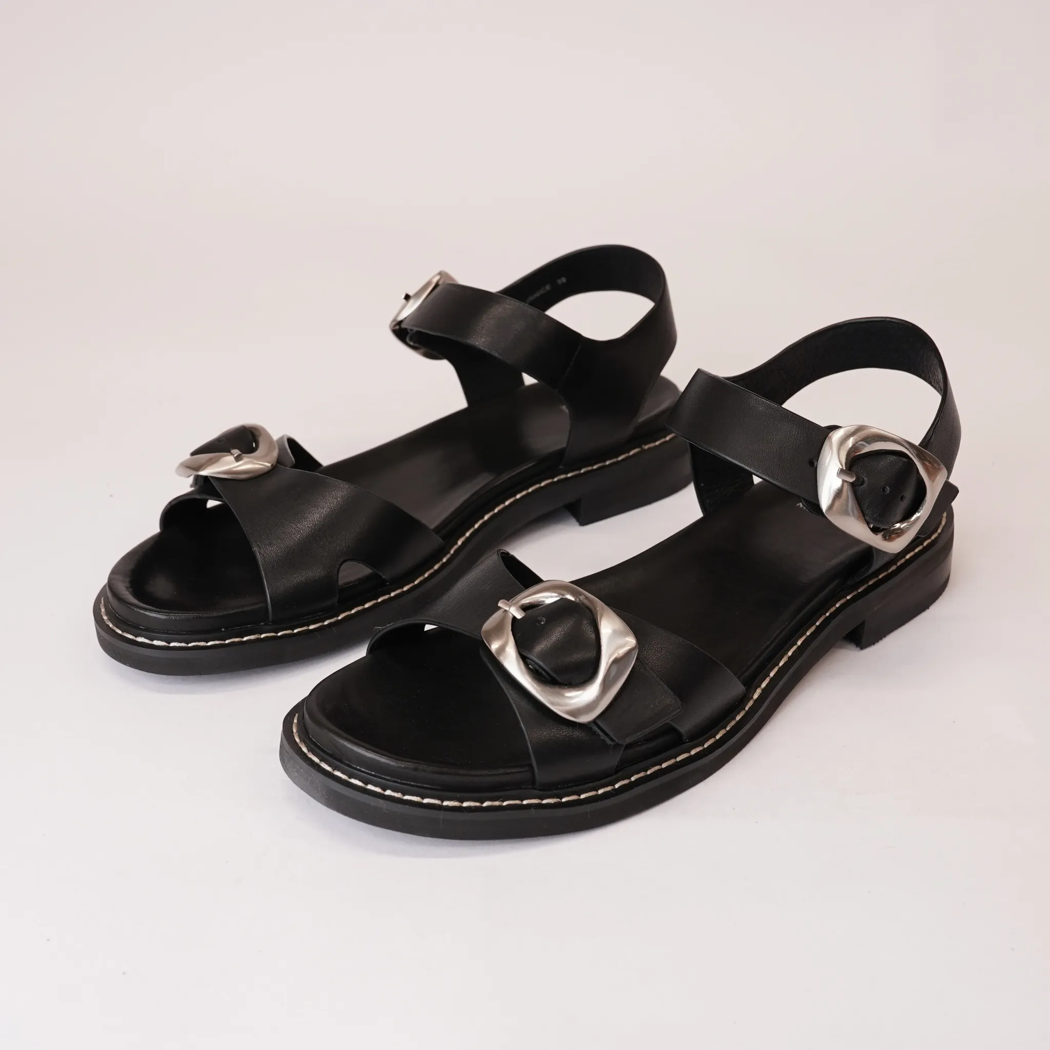 Ornice Black Leather Sandals