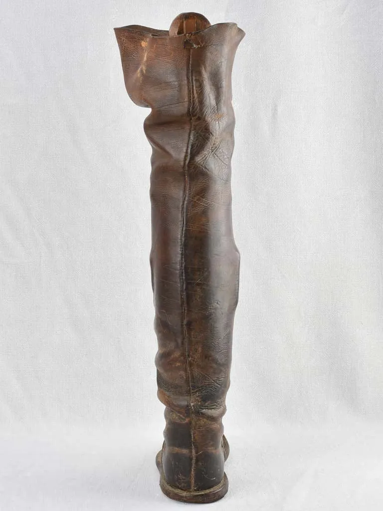 Pair of coachman's leather riding boots w/ wooden shoe stays - 19th century 31½"