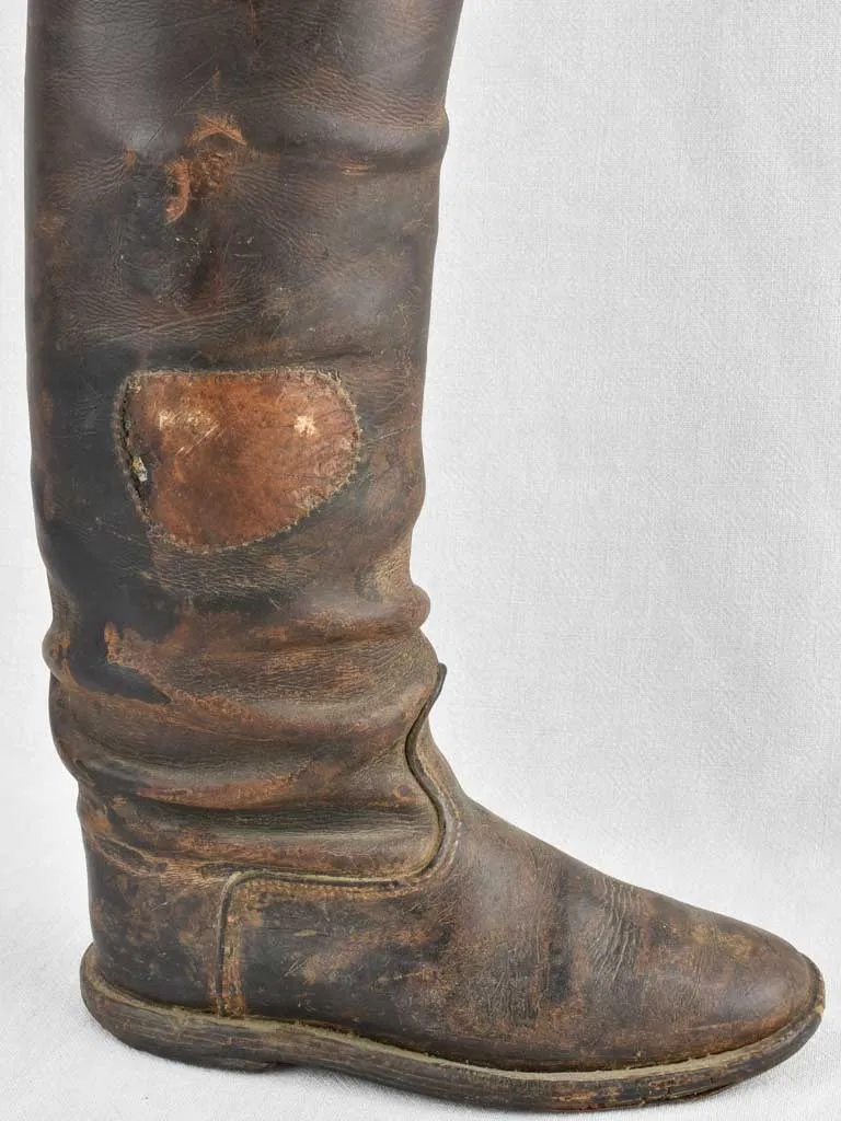 Pair of coachman's leather riding boots w/ wooden shoe stays - 19th century 31½"