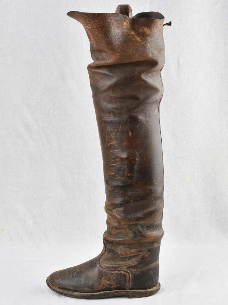 Pair of coachman's leather riding boots w/ wooden shoe stays - 19th century 31½"