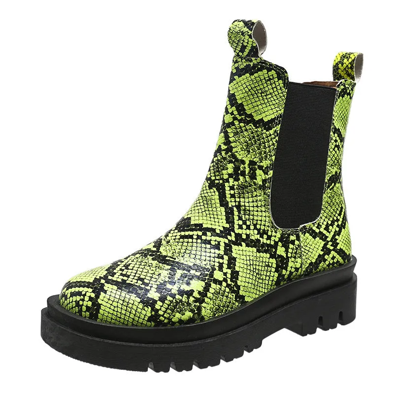 Plus Size Snake Pattern Chelsea Boots Slip On