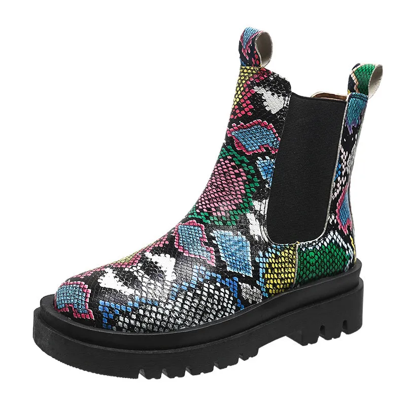 Plus Size Snake Pattern Chelsea Boots Slip On