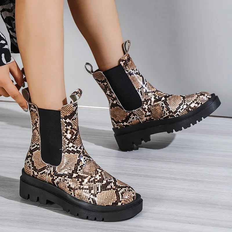 Plus Size Snake Pattern Chelsea Boots Slip On