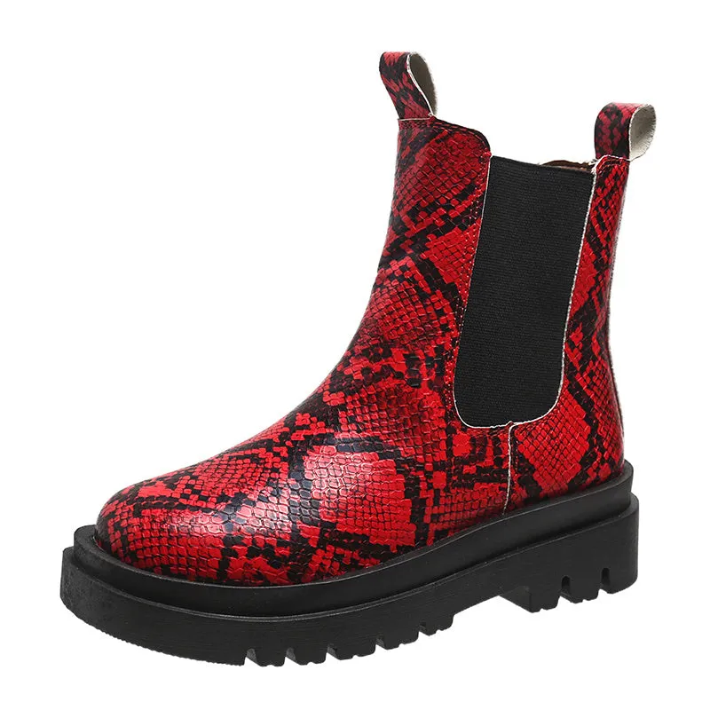 Plus Size Snake Pattern Chelsea Boots Slip On