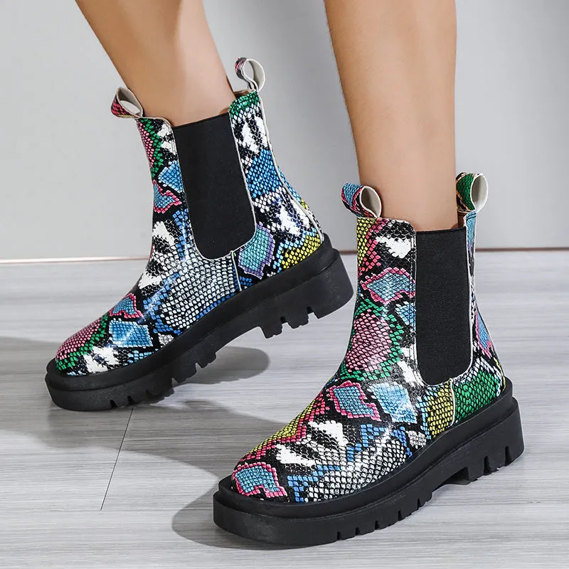 Plus Size Snake Pattern Chelsea Boots Slip On