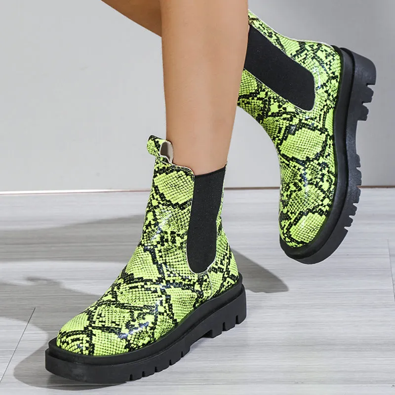 Plus Size Snake Pattern Chelsea Boots Slip On