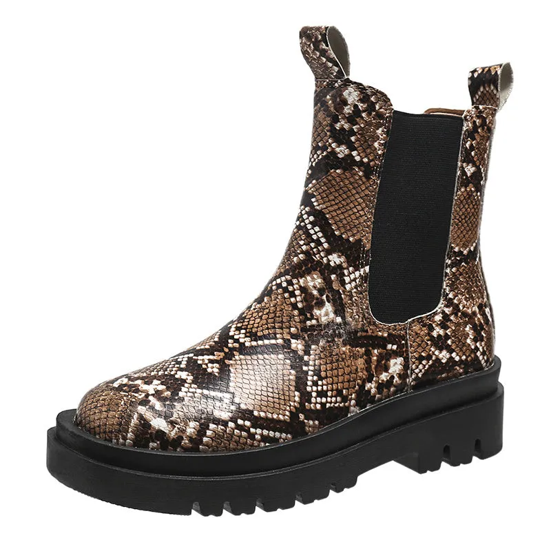 Plus Size Snake Pattern Chelsea Boots Slip On