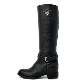 Prada Logo Black Riding Boots 36