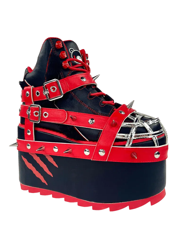 QOZMO BONDAGE GLOOMY BEAR BLACK/RED PLATFORM SNEAKERS