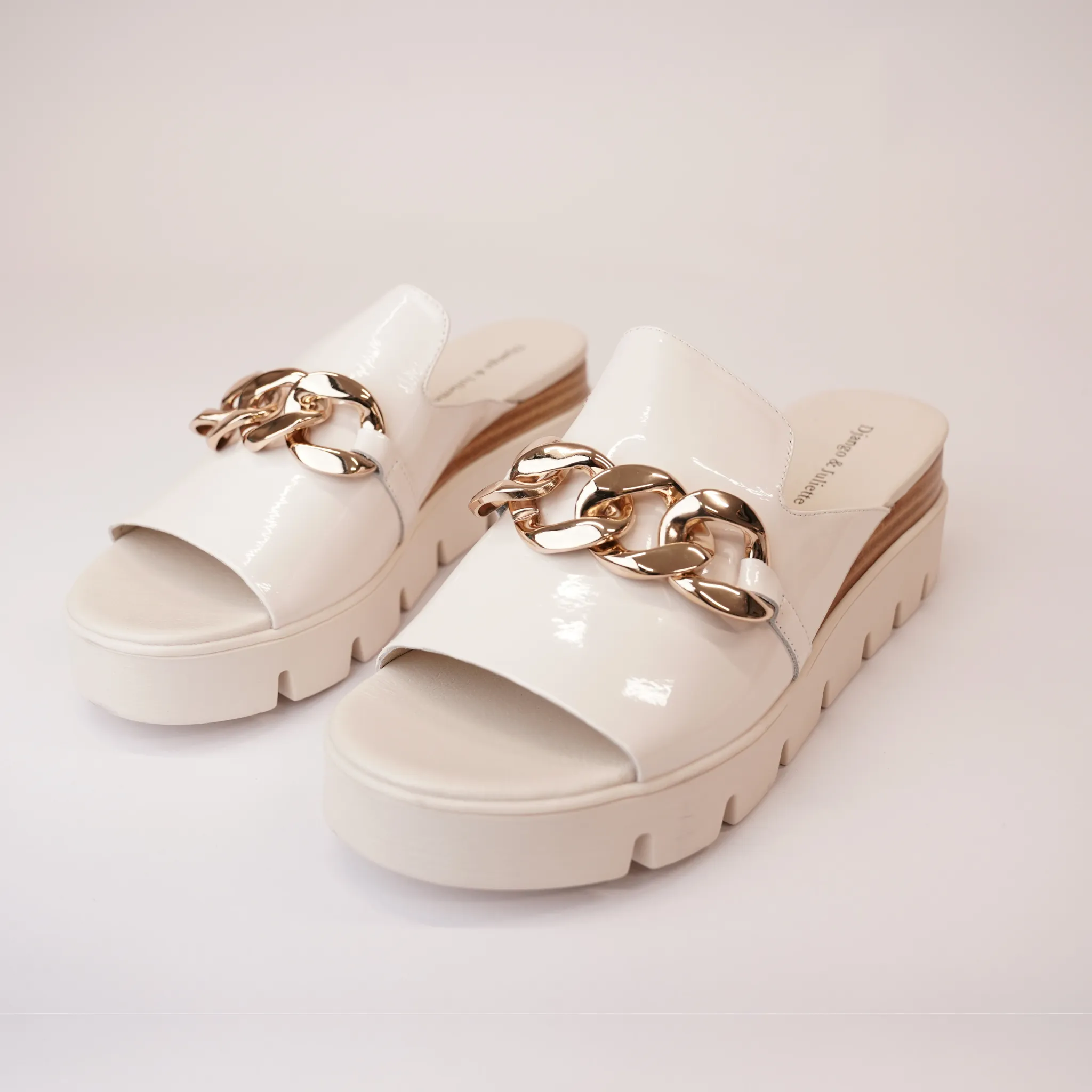 Rablise Ivory Patent Leather Slides